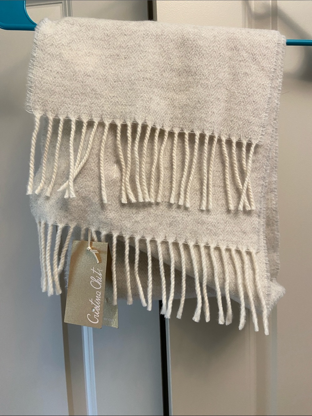 Made in Italy 100% Wool Soft Cream Fringe Scarf